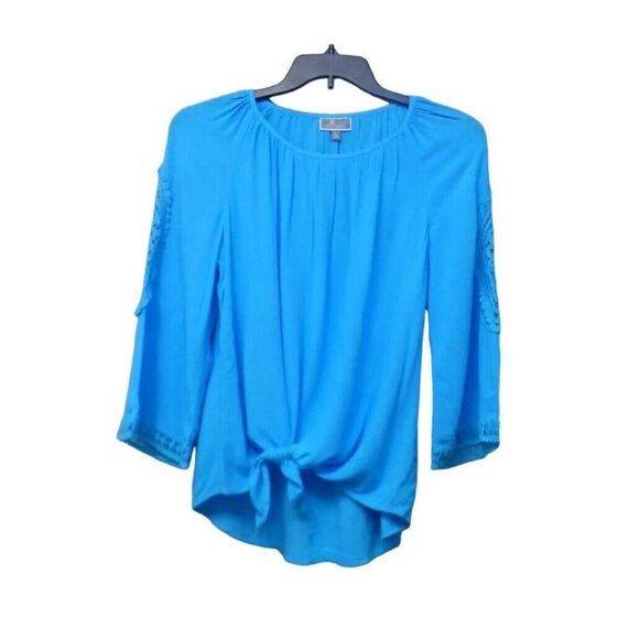 $49.50 JM Collection Petite Lace Embellished Tie-front Top, Large, Reef Aqua - Picture 2 of 12